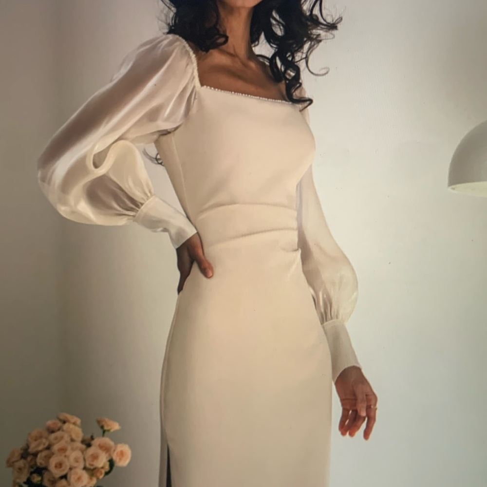 NWT Lichi Sheer-sleeve bodycon midi dress